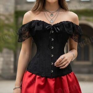 Generic Amazon Floral Satin Corset Top with Lace Cap Sleeves, Size XL, NWOT